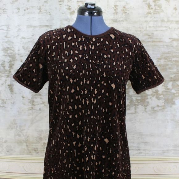 Vintage 1990s Shift Dress M Leopard Print Velour Velvet Jumper Brown Grunge VTG - Picture 8 of 9